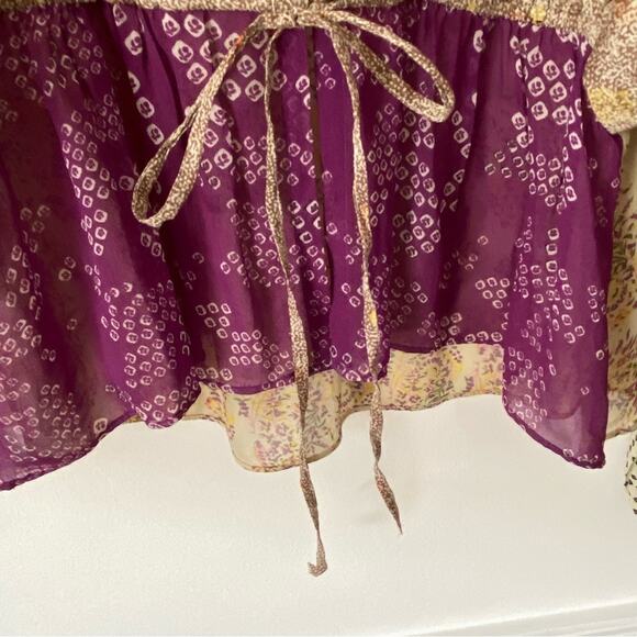 Zara Blogger Favorite Open Tie Front Bohemian Patchwork Blouse size large - Picture 9 of 9